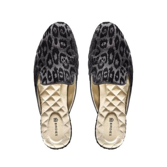 Birdies Shoes - Birdies The Phoebe Slipper, Black Leopard Velvet Mules size 8
